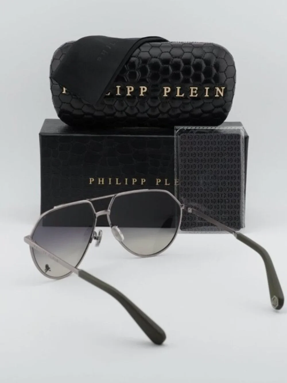 Philipp Plein SPP007V 0508 Aviator Unisex Sunglasses – Gunmetal / Grey